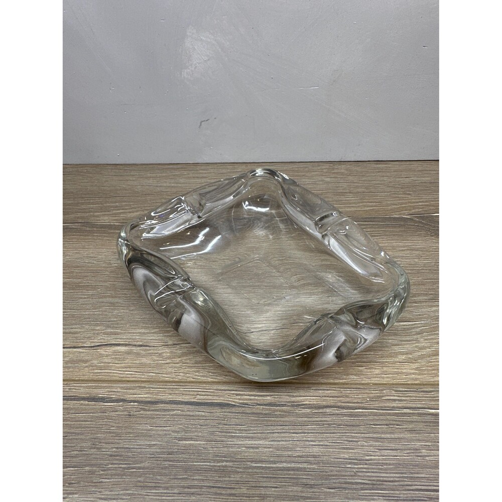 Vintage MCM Swedish Modern Atomic Anchor Hocking Clear Sculptural Glass Ash Tray